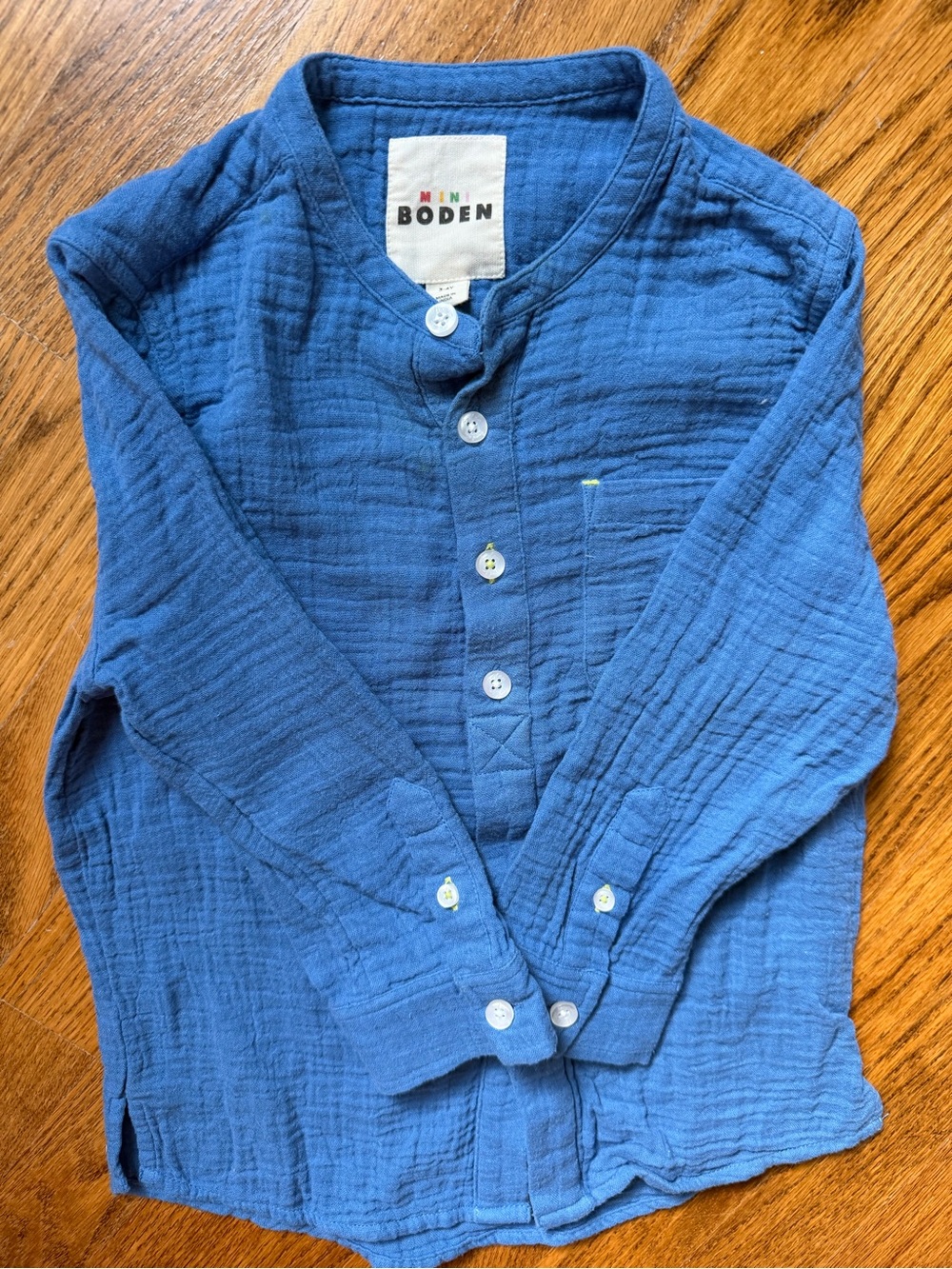 Mini Boden Blue Cotton Gauze Button-Down Shirt